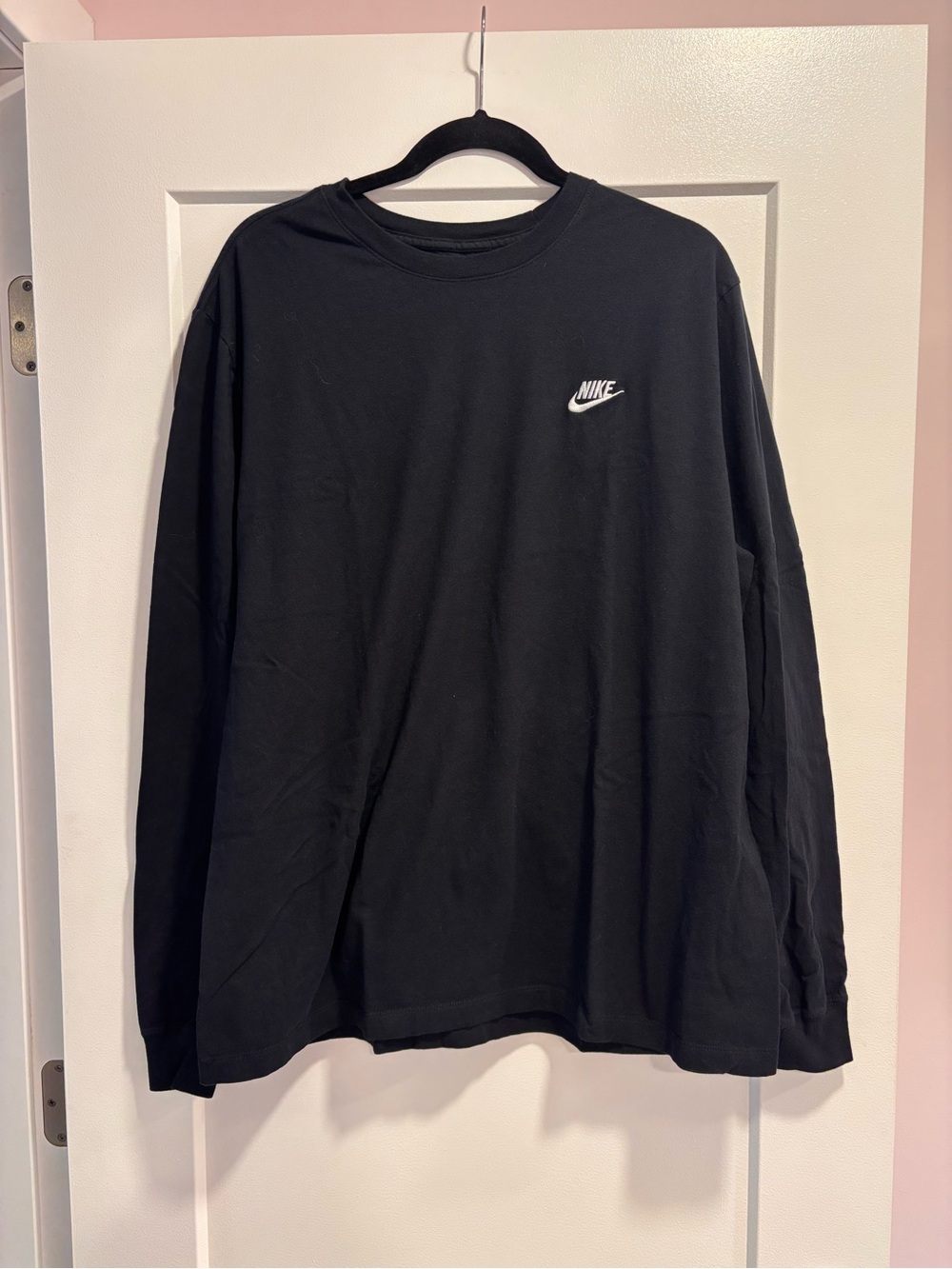 Nike Black Long-Sleeve Crew with White Swoosh